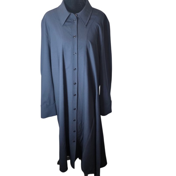 COS Navy Asymmetric Wool Shirt Dress Button Front Midi US 14 Minimalist - Picture 6 of 9